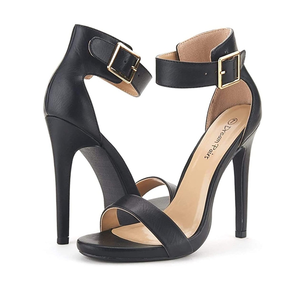 Open Toe Stiletto Heel Sandals - BLACK PU - 3
